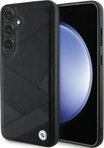 Mbështjellës BMW Signature Leather Crossing Lines Pattern për Samsung Galaxy S24, i zi