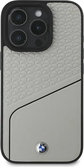 Mbështjellës BMW Sign me teksturë lëkure dhe MagSafe për iPhone 16 Pro, Gri