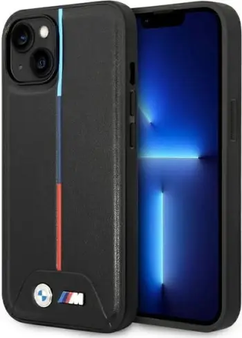 Mbështjellës BMW Quilted Tricolor BMW000811-0 hardcase për iPhone 15/14/13 (6.1 inç), TPU/PC lëkurë eko, i zi