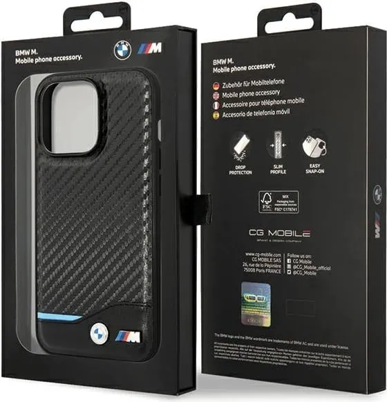Mbështjellës BMW Leather Carbon për iPhone 13 Pro Max, 6.7", i zi - 3