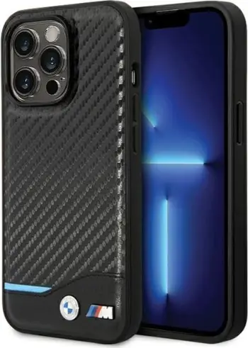 Mbështjellës BMW Leather Carbon për iPhone 13 Pro Max, 6.7", i zi