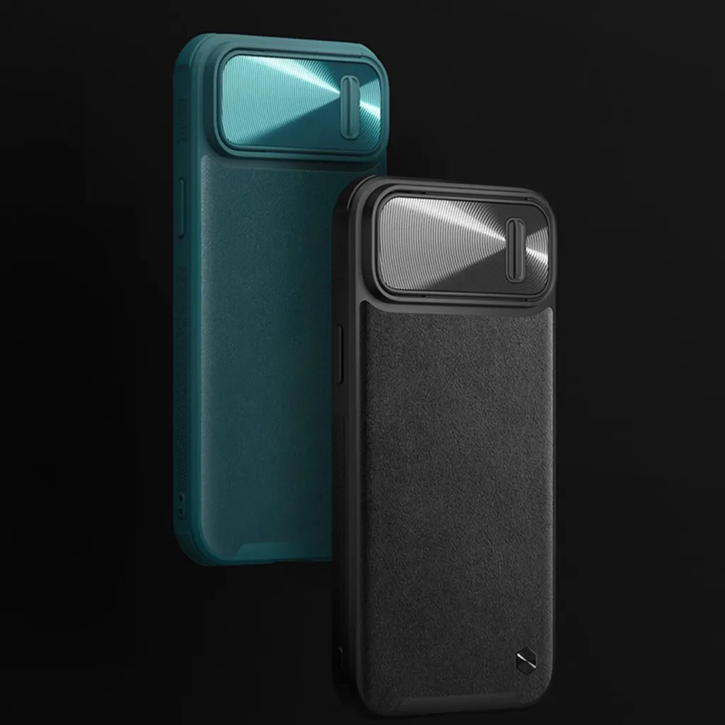 Futrollë Nillkin CamShield Leather S për Apple iPhone 14 Plus, me kapak për kamerë, e gjelbër - 7