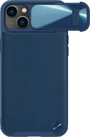 Mbulesë telefoni Nillkin CamShield Leather S Case për iPhone 14 Plus, kapak kamere, blu