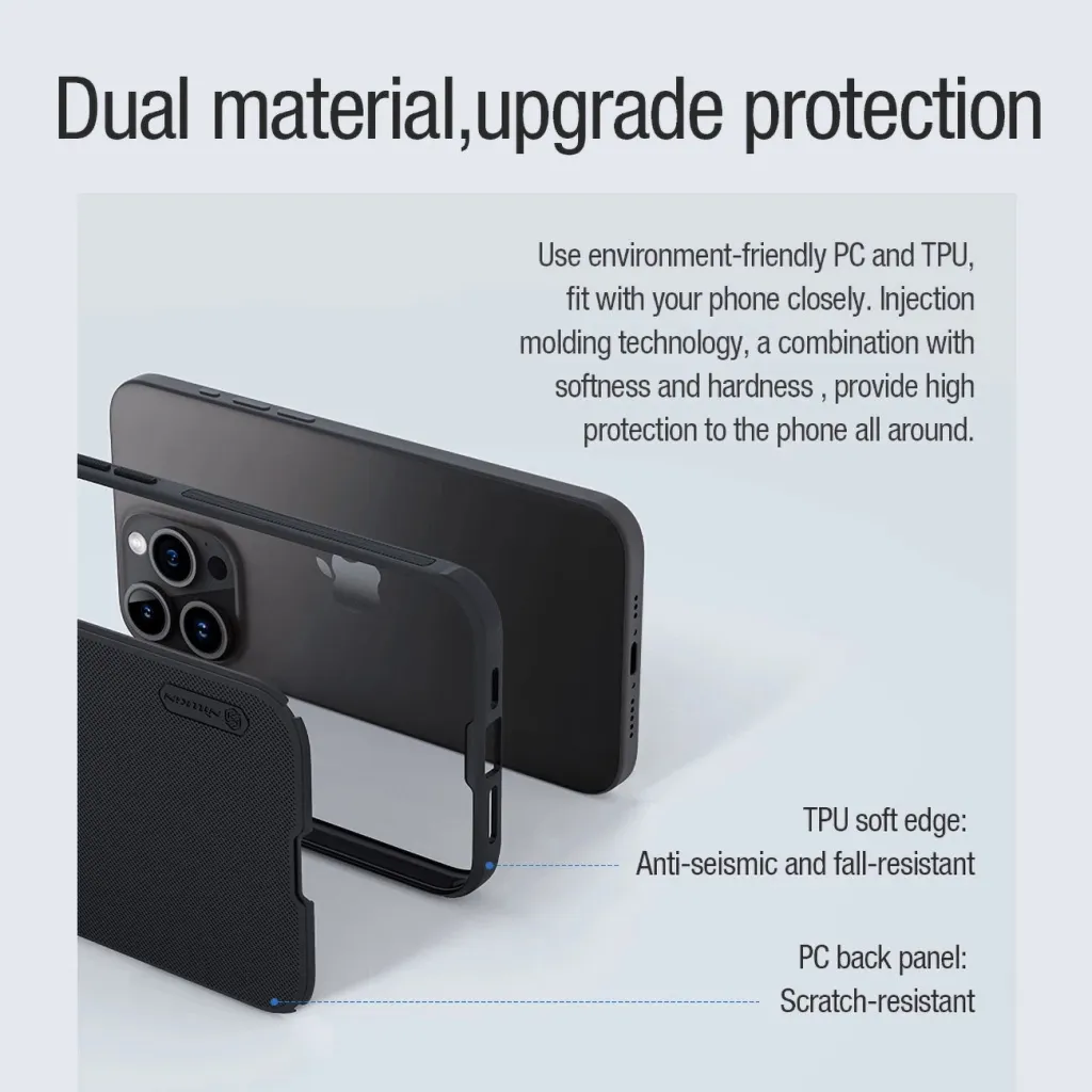 Mbështjellës Nillkin Super Frosted Shield Pro Magnetic për iPhone 15 Pro, i zi - 11