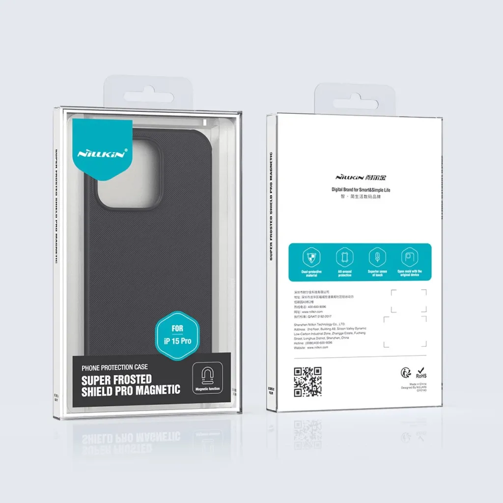 Mbështjellës Nillkin Super Frosted Shield Pro Magnetic për iPhone 15 Pro, i zi - 19