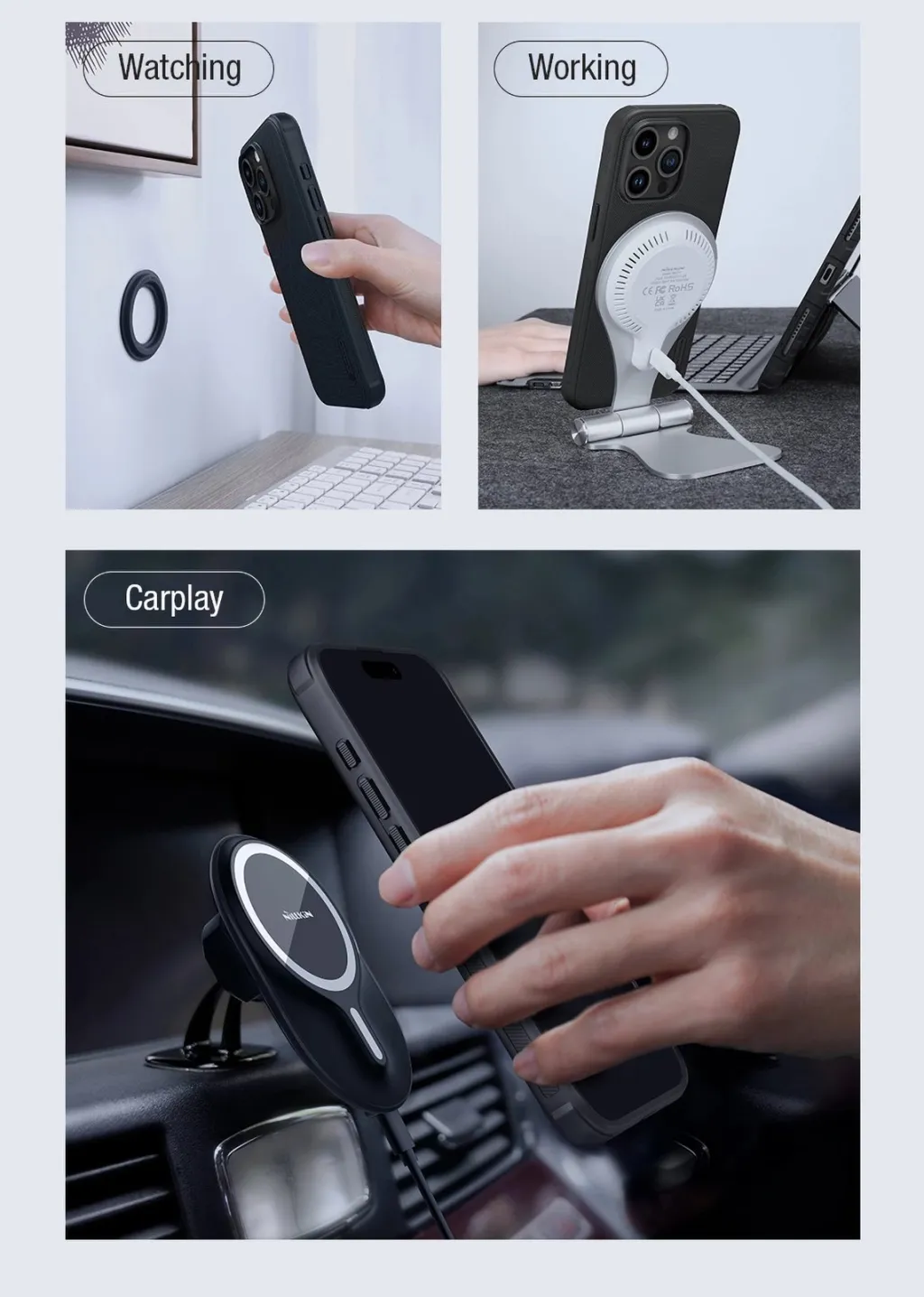 Mbështjellës Nillkin Super Frosted Shield Pro Magnetic për iPhone 15 Pro, i zi - 9
