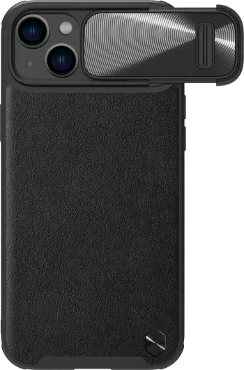 Mbështjellës Nillkin CamShield Leather S Case për iPhone 14, me kapak kamere, e zezë