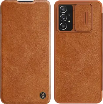 Këllëf telefoni Nillkin Qin Pro për Samsung Galaxy A73 5G, tip book, lëkurë ekologjike, kafe