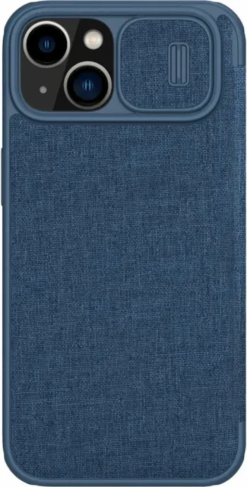 Mbështjellës Nillkin Qin Cloth Pro Case për iPhone 14 Plus, me kapak dhe mbulesë kamere, Blu