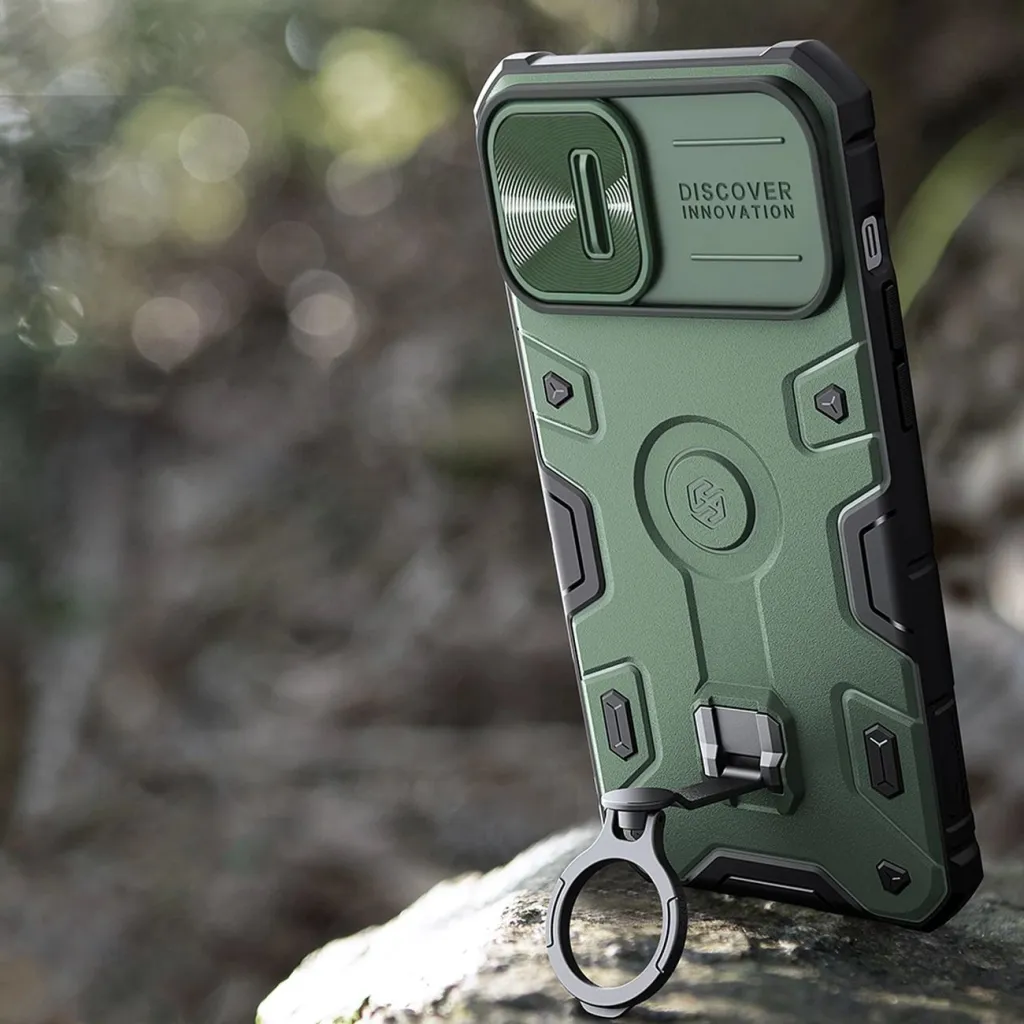 Mbështjellës Nillkin CamShield Armor Pro Magnetic për iPhone 14 Plus, me kapak kamere, unazë dhe MagSafe, i zi - 11