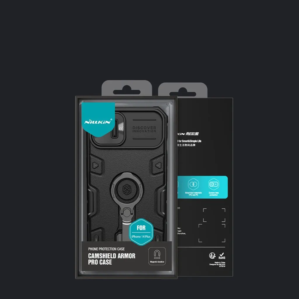 Mbështjellës Nillkin CamShield Armor Pro Magnetic për iPhone 14 Plus, me kapak kamere, unazë dhe MagSafe, i zi - 5