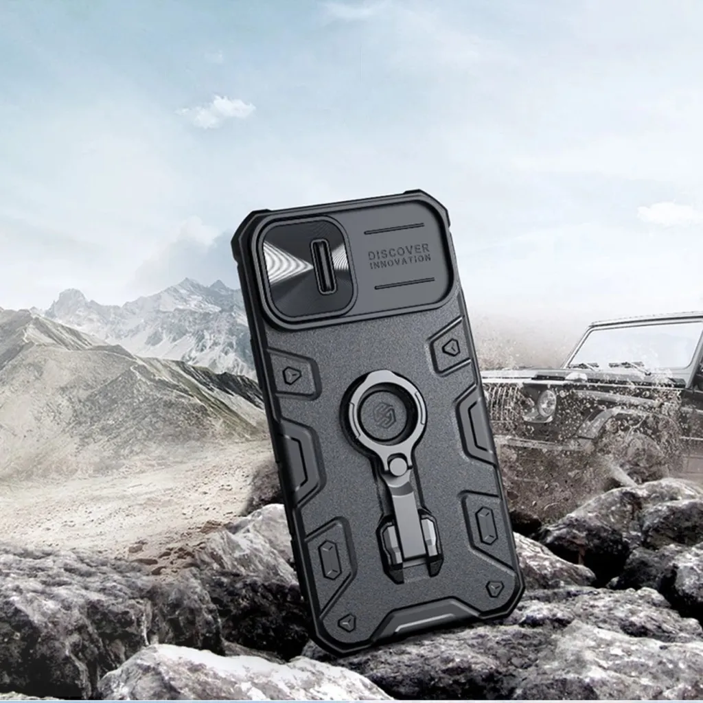 Mbështjellës Nillkin CamShield Armor Pro Magnetic për iPhone 14 Plus, me kapak kamere, unazë dhe MagSafe, i zi - 7