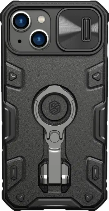 Mbështjellës Nillkin CamShield Armor Pro Magnetic për iPhone 14 Plus, me kapak kamere, unazë dhe MagSafe, i zi