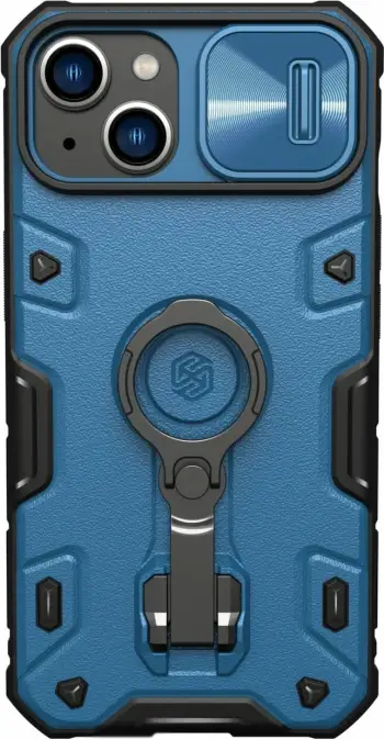 Kllapë telefoni Nillkin CamShield Armor Pro për iPhone 14 Plus, me kapak kamere dhe këmbë mbajtëse, blu