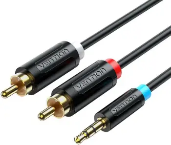 Kabllo audio adapter Vention BCLBK, 3.5mm mashkull në 2x RCA mashkull, 8m, e zezë