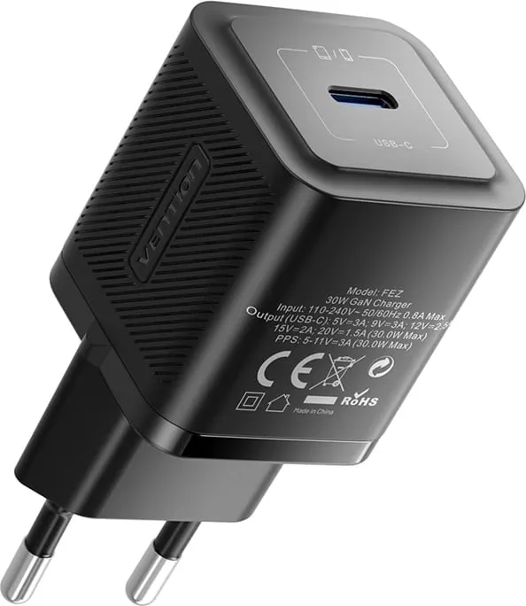Karikues rrjeti Vention FEZW0-EU, 30W, GaN, USB-C, i zi - 3