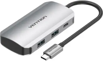 Kasë USB-C Vention TNBHB, 5-në-1, 4x USB 3.0, PD 100W, 15cm, Gri