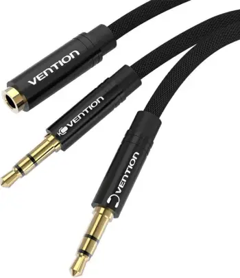 Kabllo audio Vention BBLBAB, mini jack 3.5mm femër në 2x mini jack 3.5mm mashkull, 0.6m, e zezë