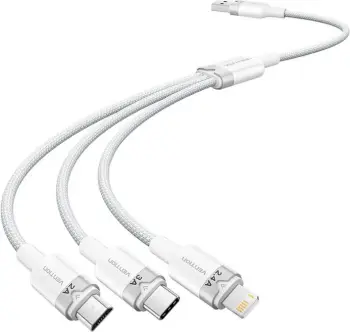 Kabllo 3-në-1 Vention CTPWG, USB 2.0 A në USB-C/Lightning/Micro-B, 1.5m, Bardhë