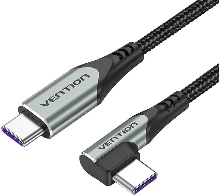 Kabllo USB-C në USB-C Vention TAKHG, 1.5m, kënd 90°, 5A, Gri - 1