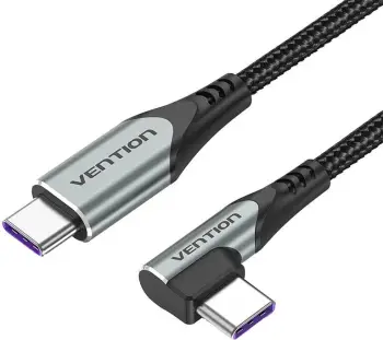 Kabllo USB-C në USB-C Vention TAKHG, 1.5m, kënd 90°, 5A, Gri