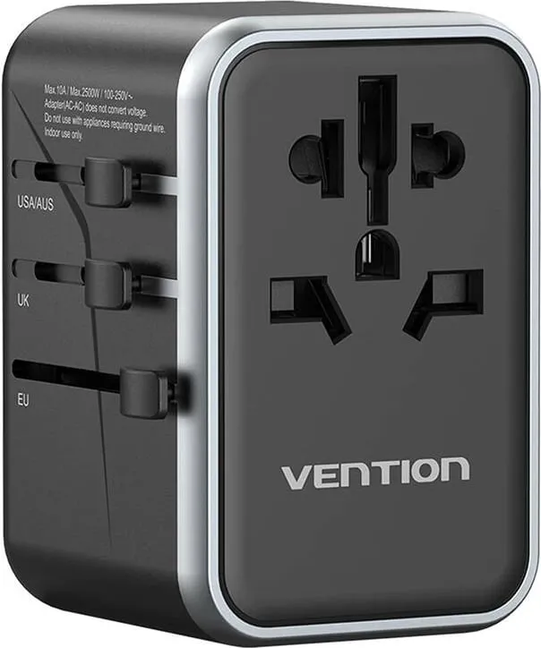 Adapter universal udhëtimi Vention FJFB0, 2x USB-C, 2x USB-A, 65W, zi - 2
