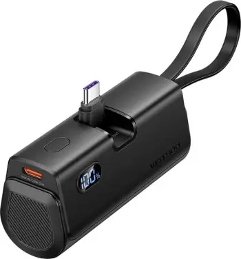 Powerbank Vention FHQB0, 4800mAh, 22.5W, me ekran LED, e zezë