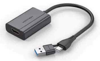 Adapter USB C dhe USB A në HDMI Vention Type I28, 15cm, aliazh alumini, gri