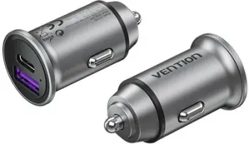 Karikues makine Vention Two Port USB A C, 60W, karikim i shpejtë, gri