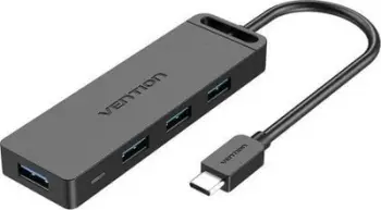 Hub USB Vention TGKBB, 4 porta USB 3.0 dhe USB C, 5 Gbps, i zi