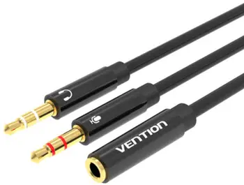 Adapter audio Vention, 3.5mm AUX, 1 femër në 2 meshkuj, i zi