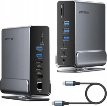 Docking station Vention TPUH0, USB C, 15 porta, gri