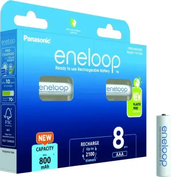 Bateri të rikarikueshme Panasonic Eneloop BK-4MCDE/8HH AAA, 800 mAh, 8 copë, Bardhë
