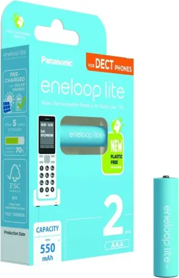 Bateri të rikarikueshme Panasonic Eneloop Lite AAA 550 mAh, 2 copë, Blu