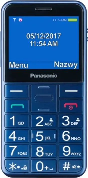 Telefoni celular Panasonic KX-TU155, ekran me ngjyra, tastierë me butona të mëdhenj, blu