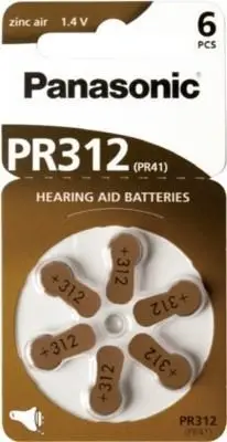 Set bateri për aparat të dëgjimit Panasonic PR41, 6 copë, 170mAh, të kafta