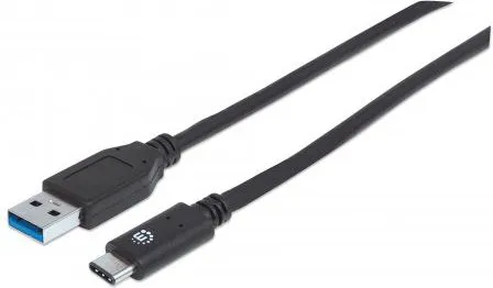 Kabllo Manhattan USB-A - USB-C, 1m, e zezë - 1