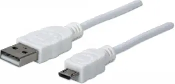 Kabllo Manhattan USB-A në microUSB, 1.8m, e bardhë