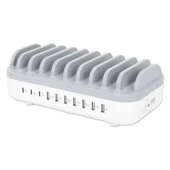 Stacion karikimi USB MANHATTAN 10 porta 120W bardhë/gri
