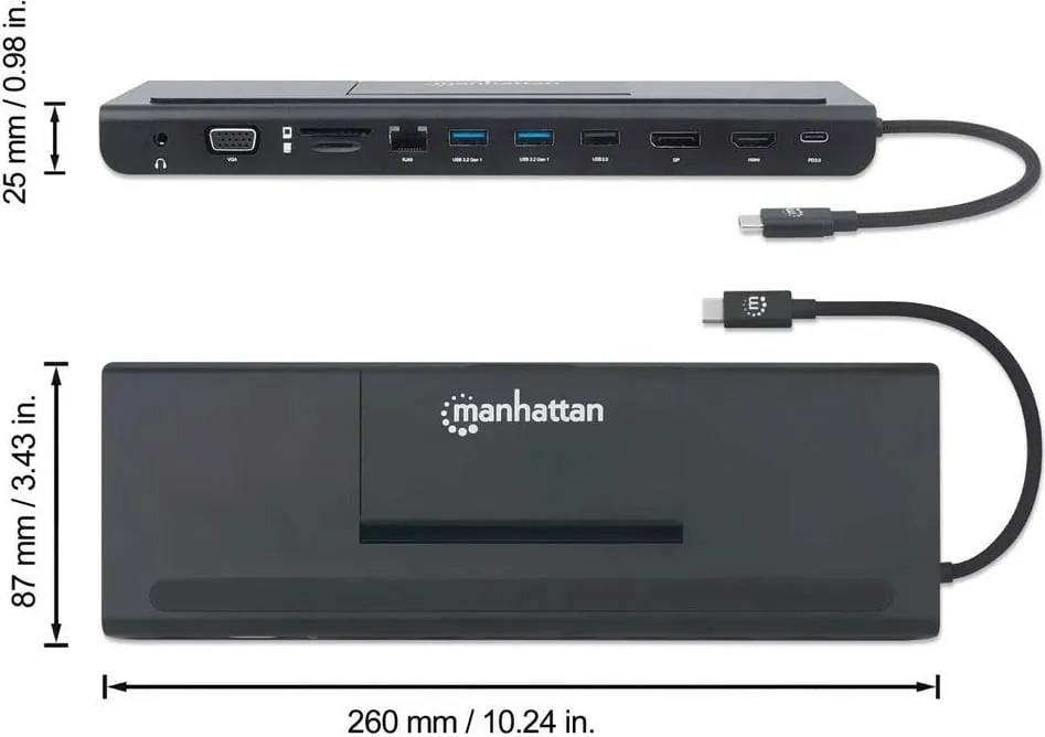 Docking station MANHATTAN USB-C 11-in-1, 4K, 3 monitorë, e zezë - 1
