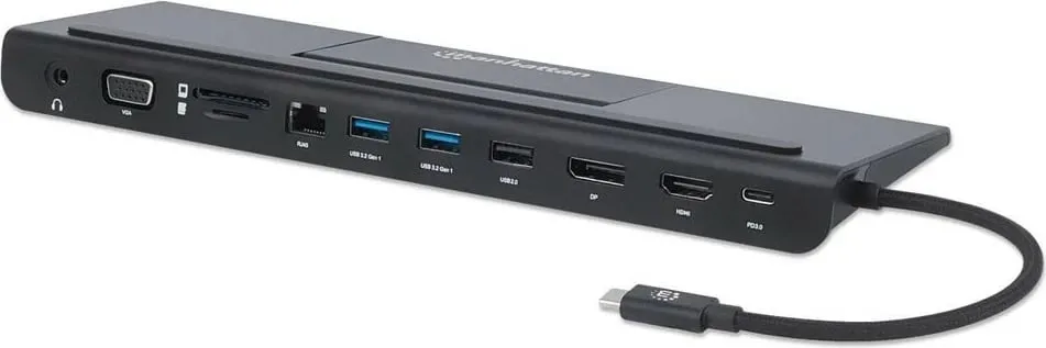 Docking station MANHATTAN USB-C 11-in-1, 4K, 3 monitorë, e zezë - 2