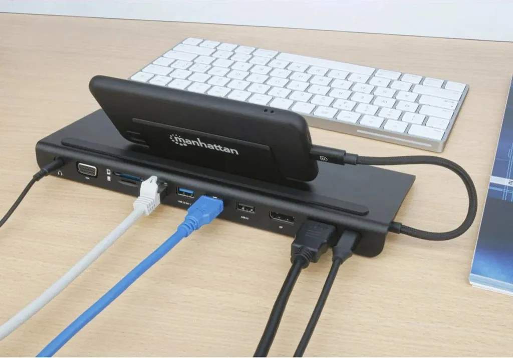 Docking station MANHATTAN USB-C 11-in-1, 4K, 3 monitorë, e zezë - 5