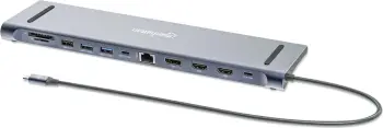 Docking station MANHATTAN 12-in-1, 4K, 1xHDMI, 2xDP, 3xUSB-A, gri
