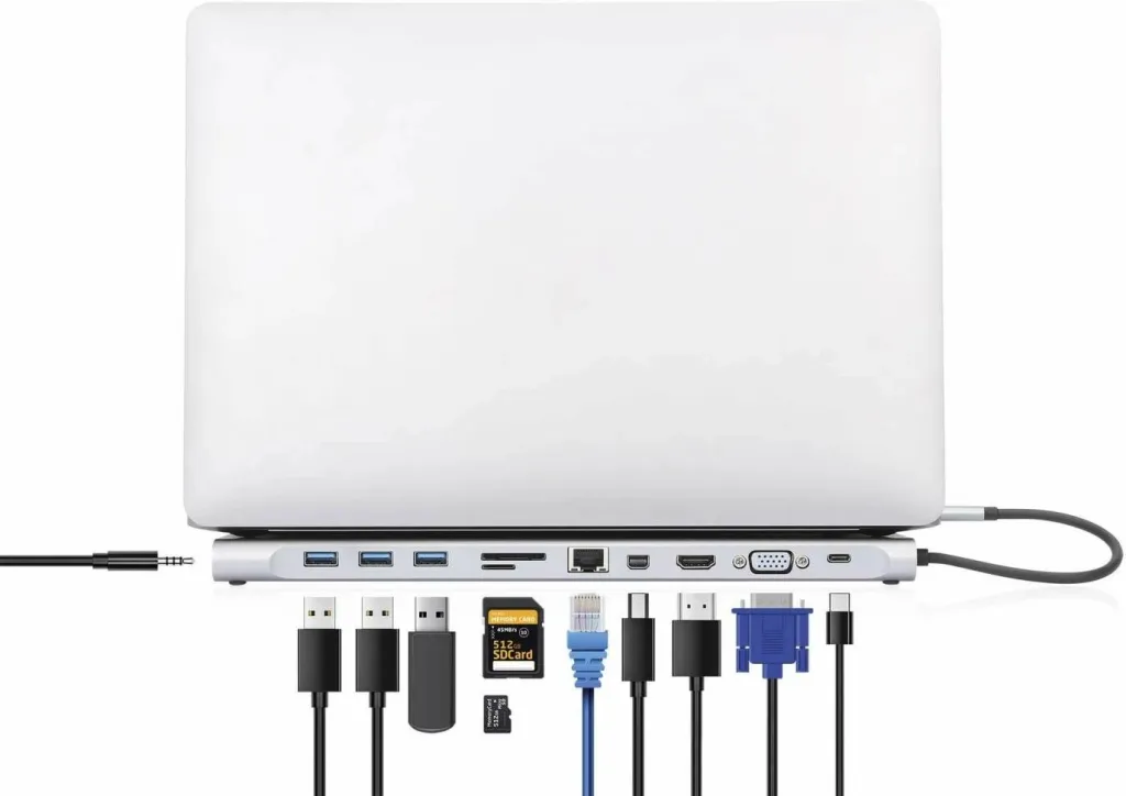 Docking station MANHATTAN USB-C 11in1 MST, për 3 monitorë, argjend - 1