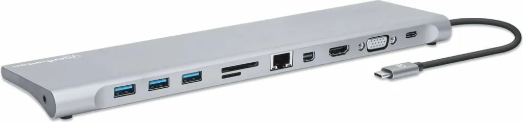Docking station MANHATTAN USB-C 11in1 MST, për 3 monitorë, argjend - 2
