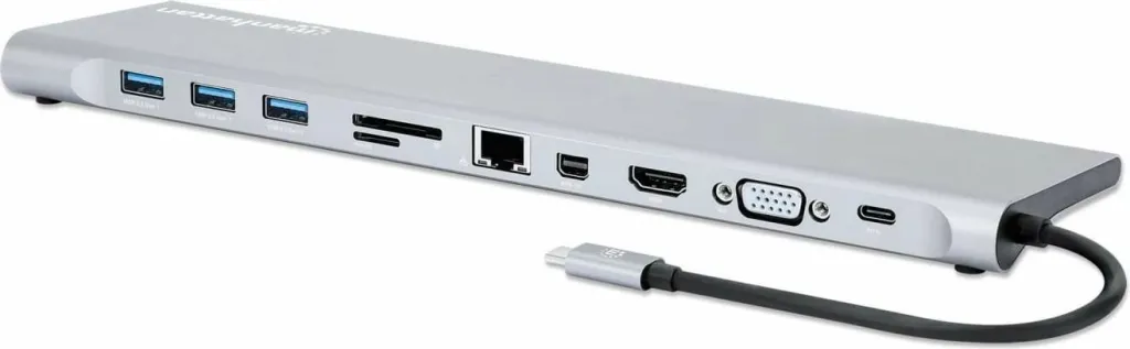 Docking station MANHATTAN USB-C 11in1 MST, për 3 monitorë, argjend - 11