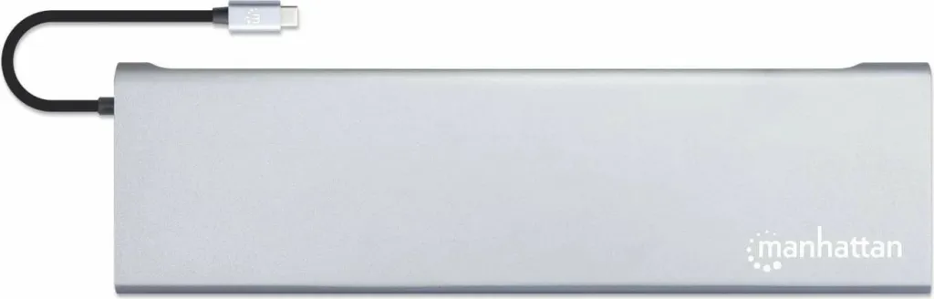 Docking station MANHATTAN USB-C 11in1 MST, për 3 monitorë, argjend - 10