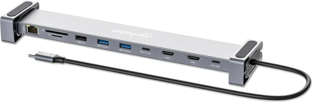 Docking station MANHATTAN 10-in-1 4K USB-C PD, 2xHDMI, gri - 1
