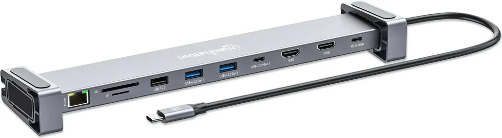 Docking station MANHATTAN 10-in-1 4K USB-C PD, 2xHDMI, gri - 2
