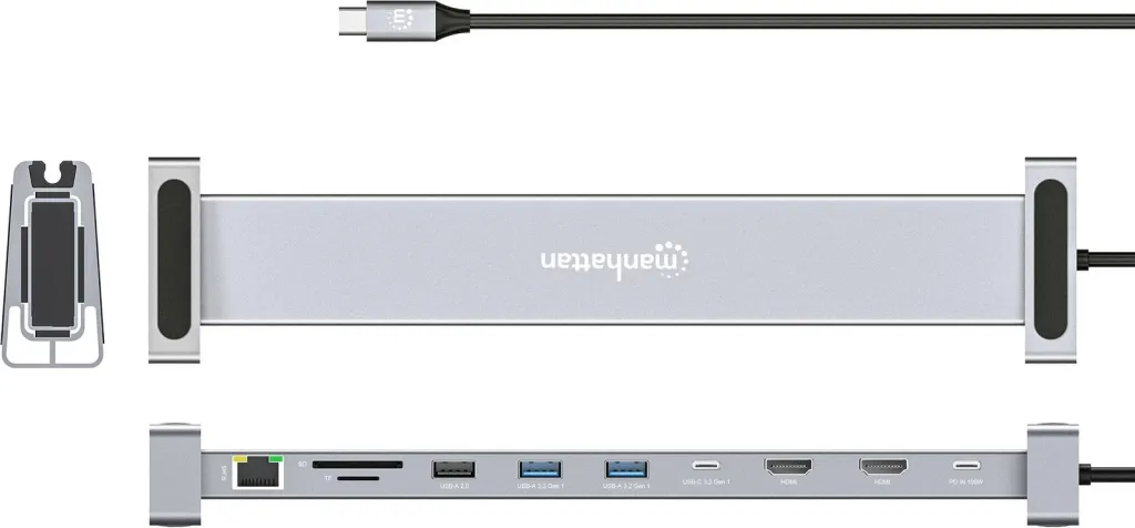 Docking station MANHATTAN 10-in-1 4K USB-C PD, 2xHDMI, gri - 3